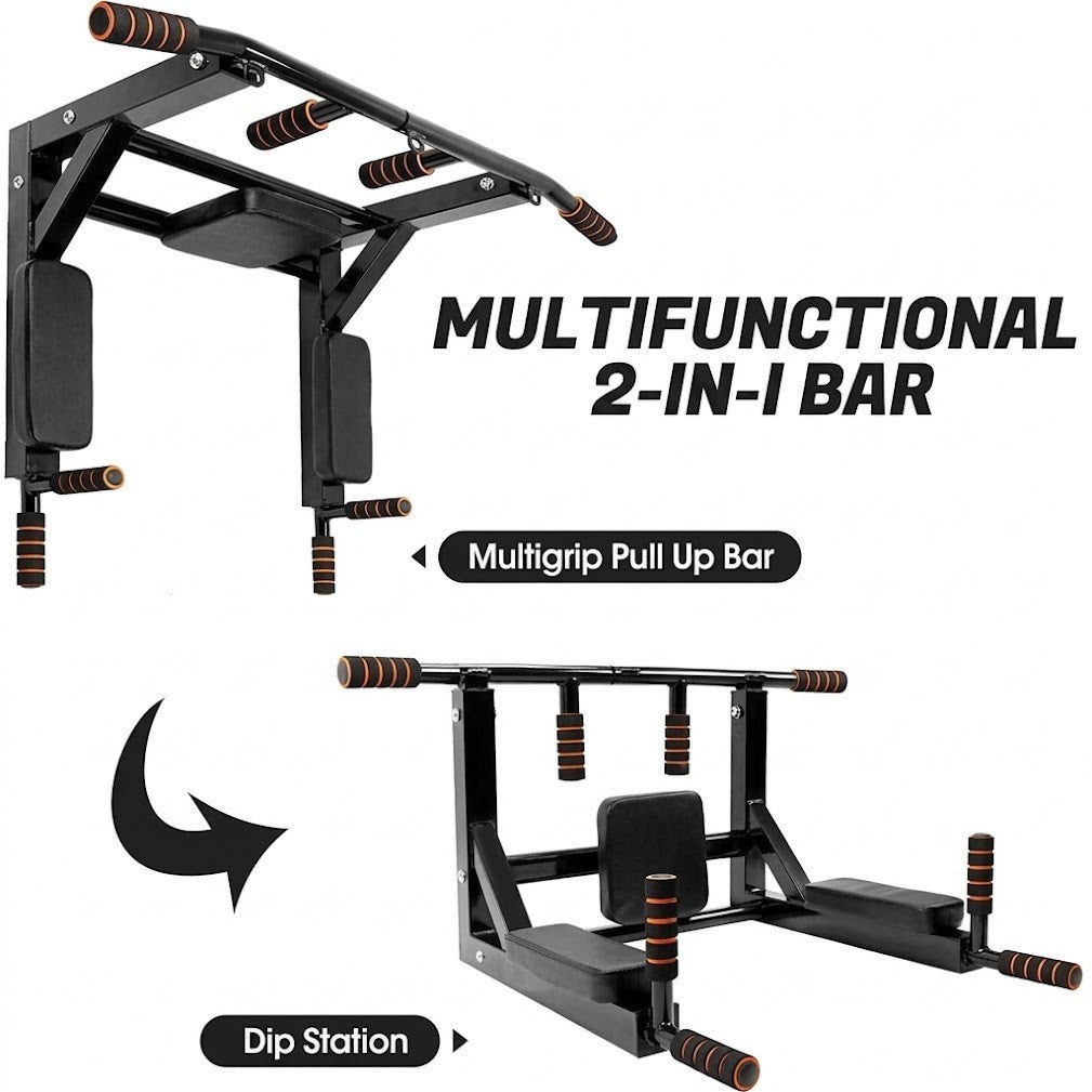2 in 1 Wall Mounted Pull-Up Bar & Dip Station