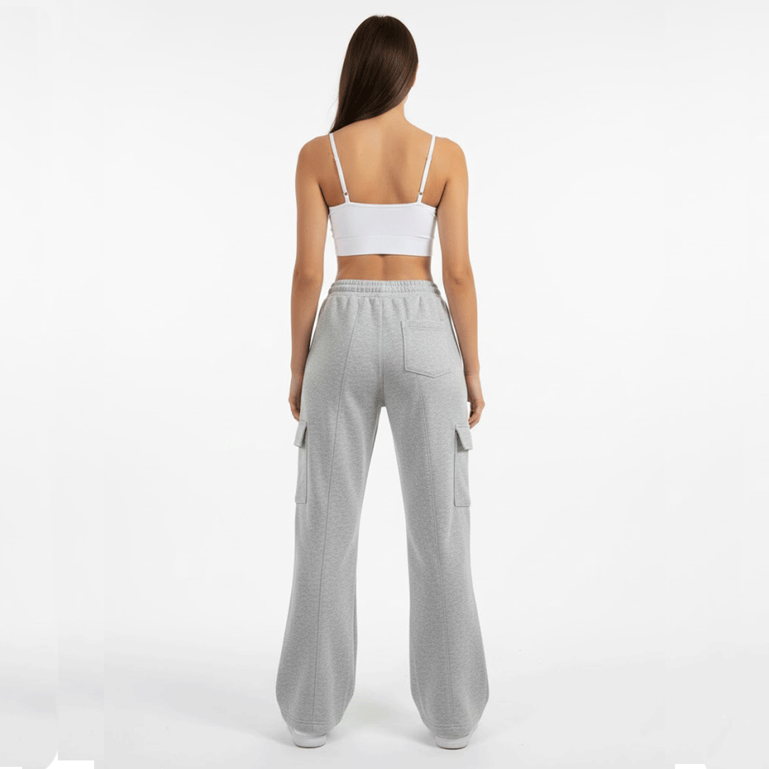 Flare Pants Grey Cotton Baggy With Pockets (women)