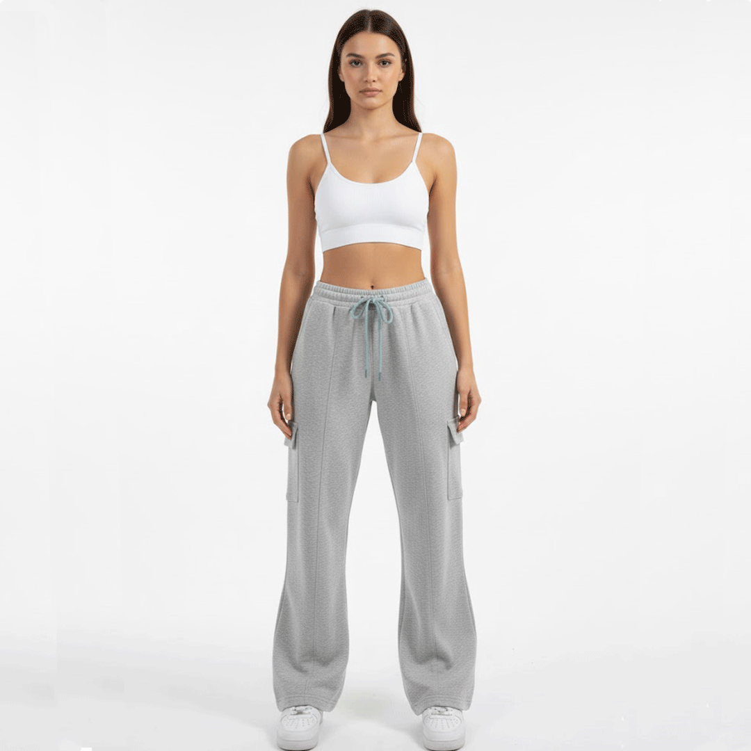 Flare Pants Grey Cotton Baggy With Pockets (women)