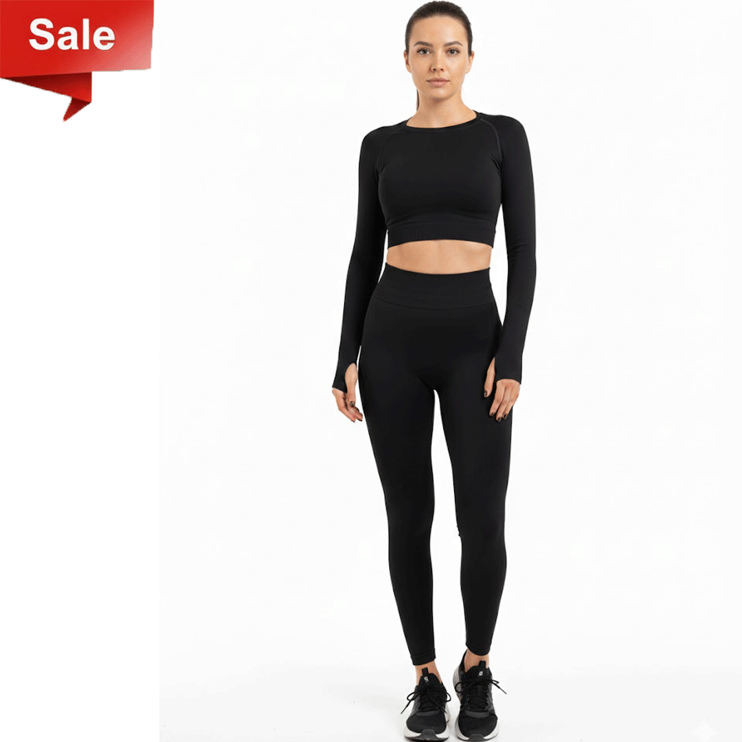 Seamless Leggings + Crop Top Full Black (Women)
