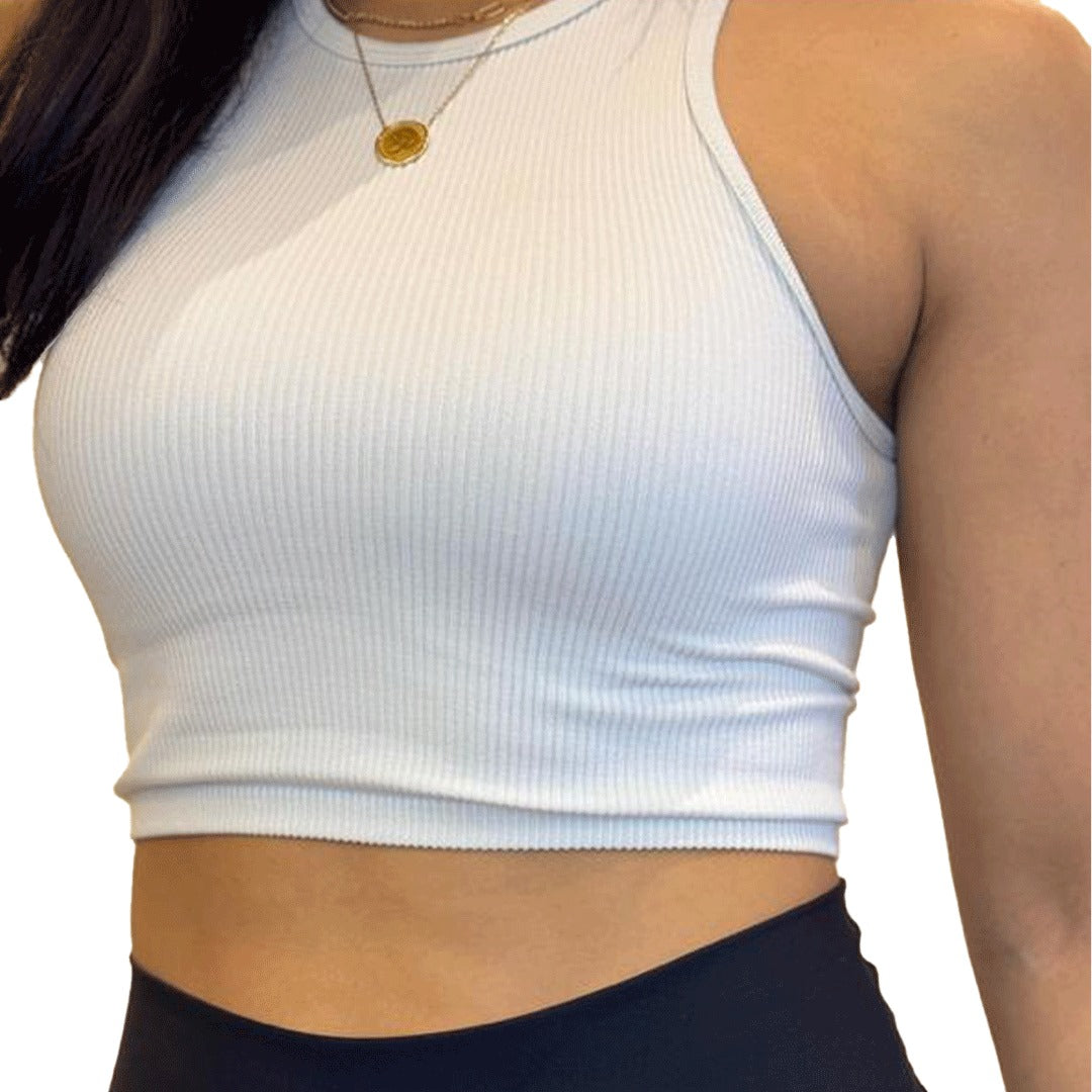 Crop Top Sports Singlet (White)