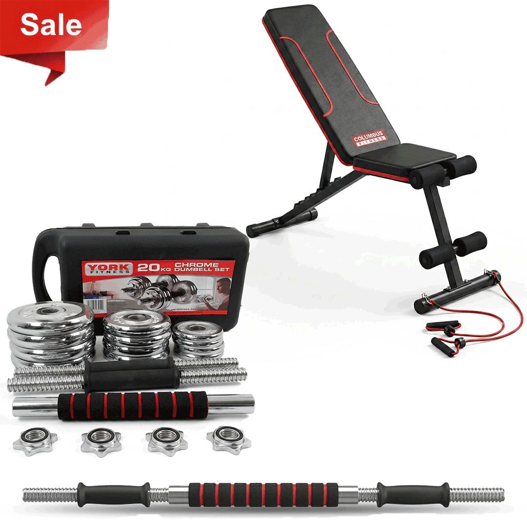 Foldable Heavy Duty Multifunctional Adjustable Bench + 20Kg Chrome Plated Set Offer
