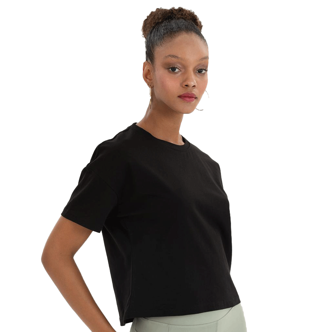 Cotton Oversized Crop T-shirt Black