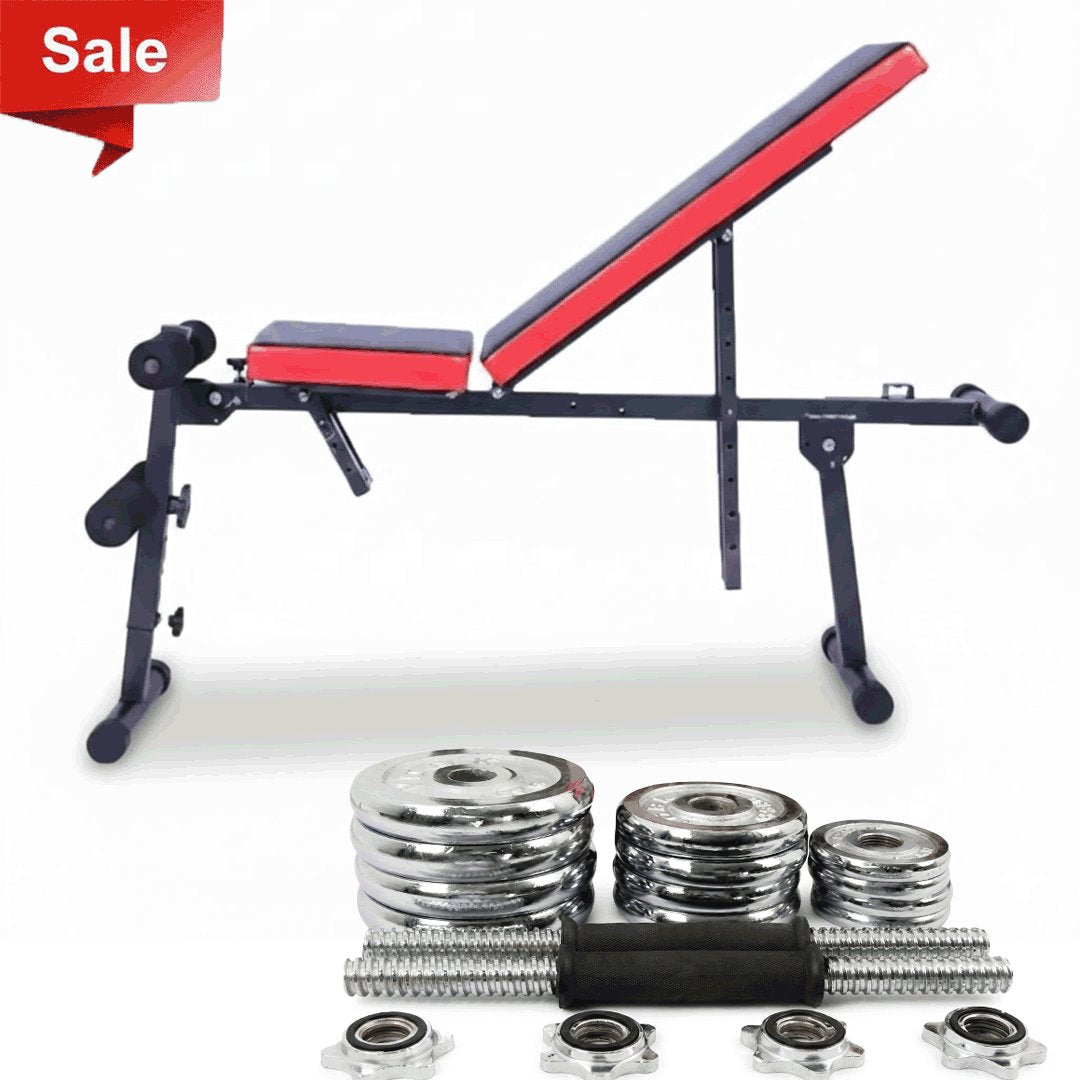 Multifunctional Adjustable Bench + 20Kg Chrome Plated Set Offer