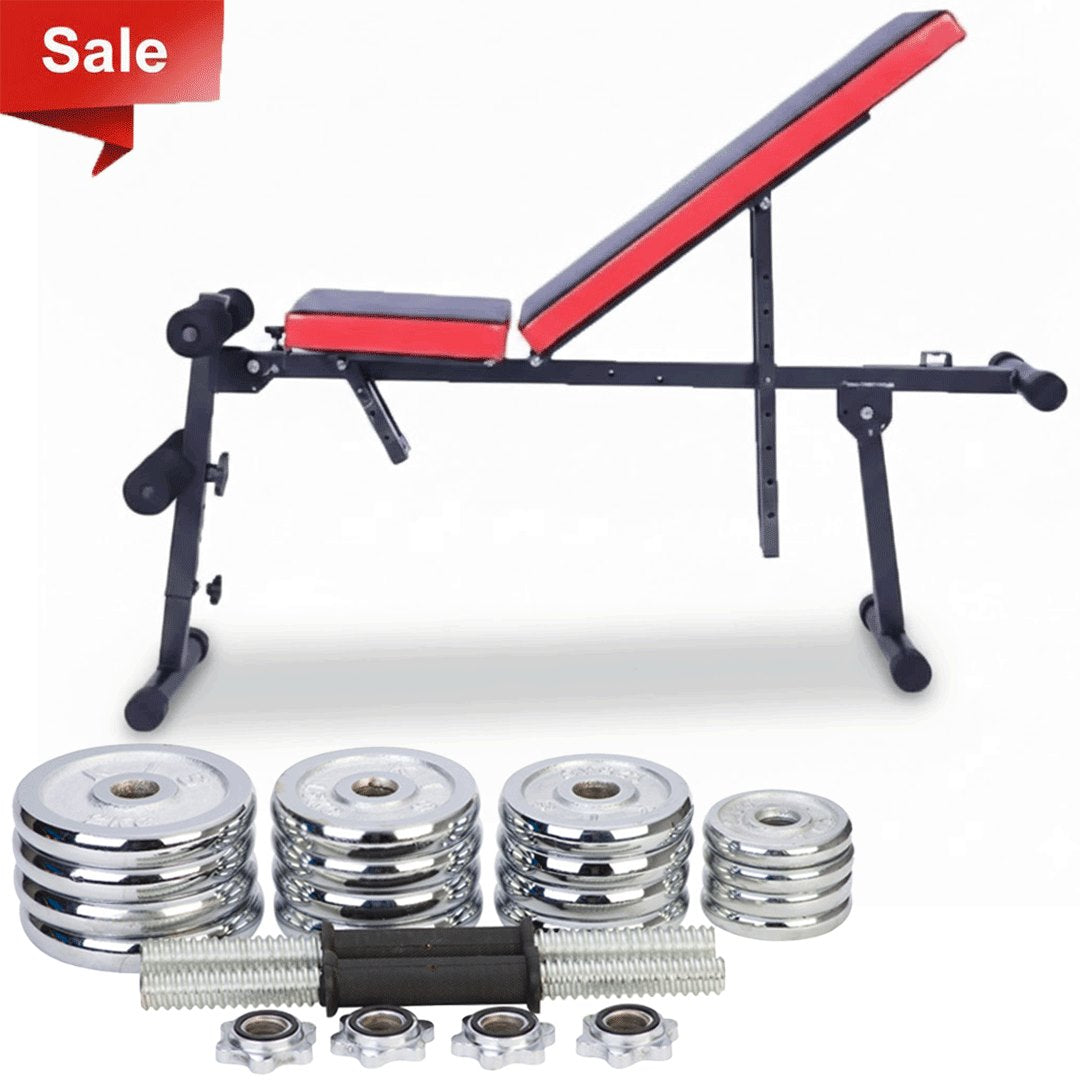 Multifunctional Adjustable Bench + 30Kg Chrome Plated Set Offer