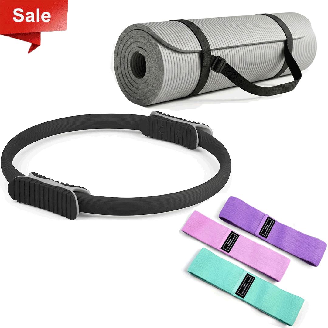 Home Workout Set (Pilates Ring + Cotton Resistance Bands + Yoga Mat)